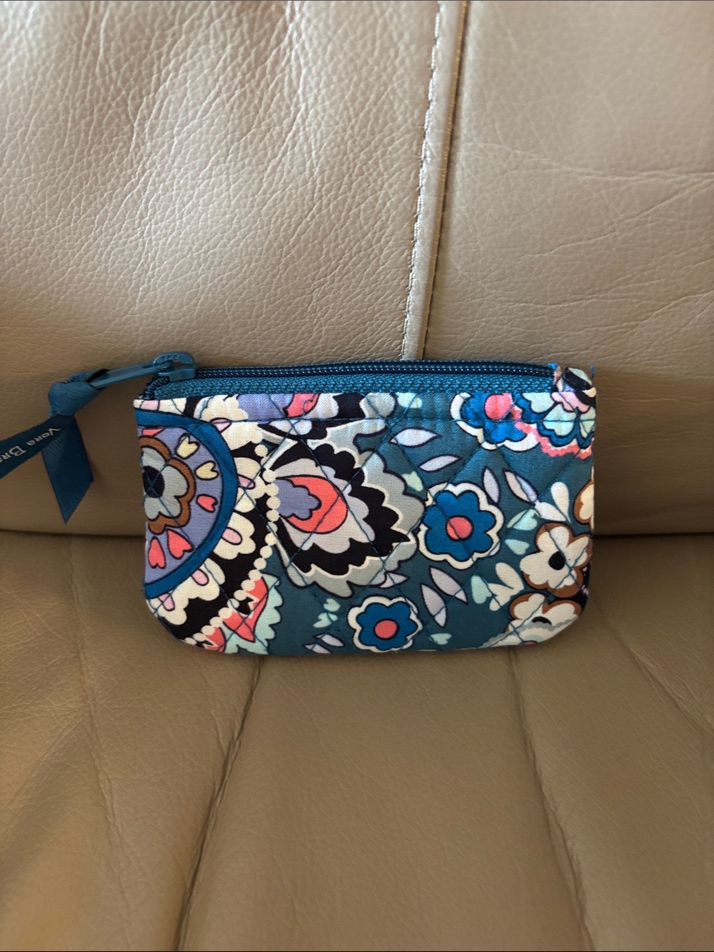 Vera Bradley Quilted Floral Card Holder in Blue & Coral